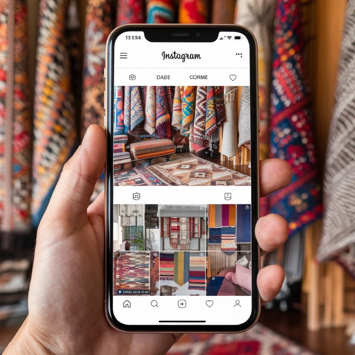 a photo of a mobile phone screen displaying the in 7krQsYpUQtmfmvNNIefRtA Llp4J kQSrOcDboNVd8IRg ۱۰ ایده تولید محتوای برای پیج اینستاگرام فروش فرش